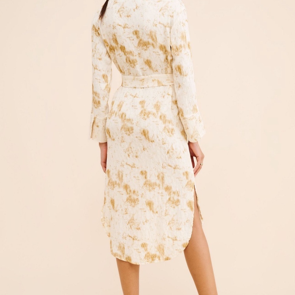 Anthropologie Little Lies Neutral Tie-Waist Midi Dress – Size L - Picture 4 of 10